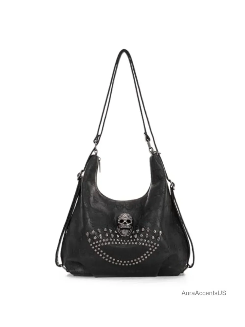 Gothic Skull Studded Hobo Bag Faux Leather Punk Rivet Shoulder Purse